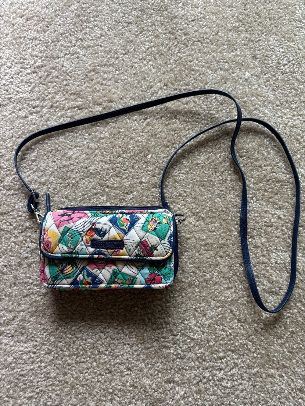 Vera Bradley Quilted Floral Crossbody in Navy, Pink, Green & Yellow